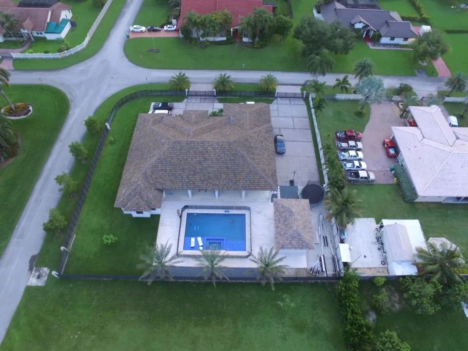 Aerial view of a custom home during construction