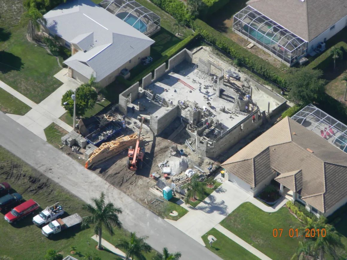 Aerial view of a completed waterfront residence