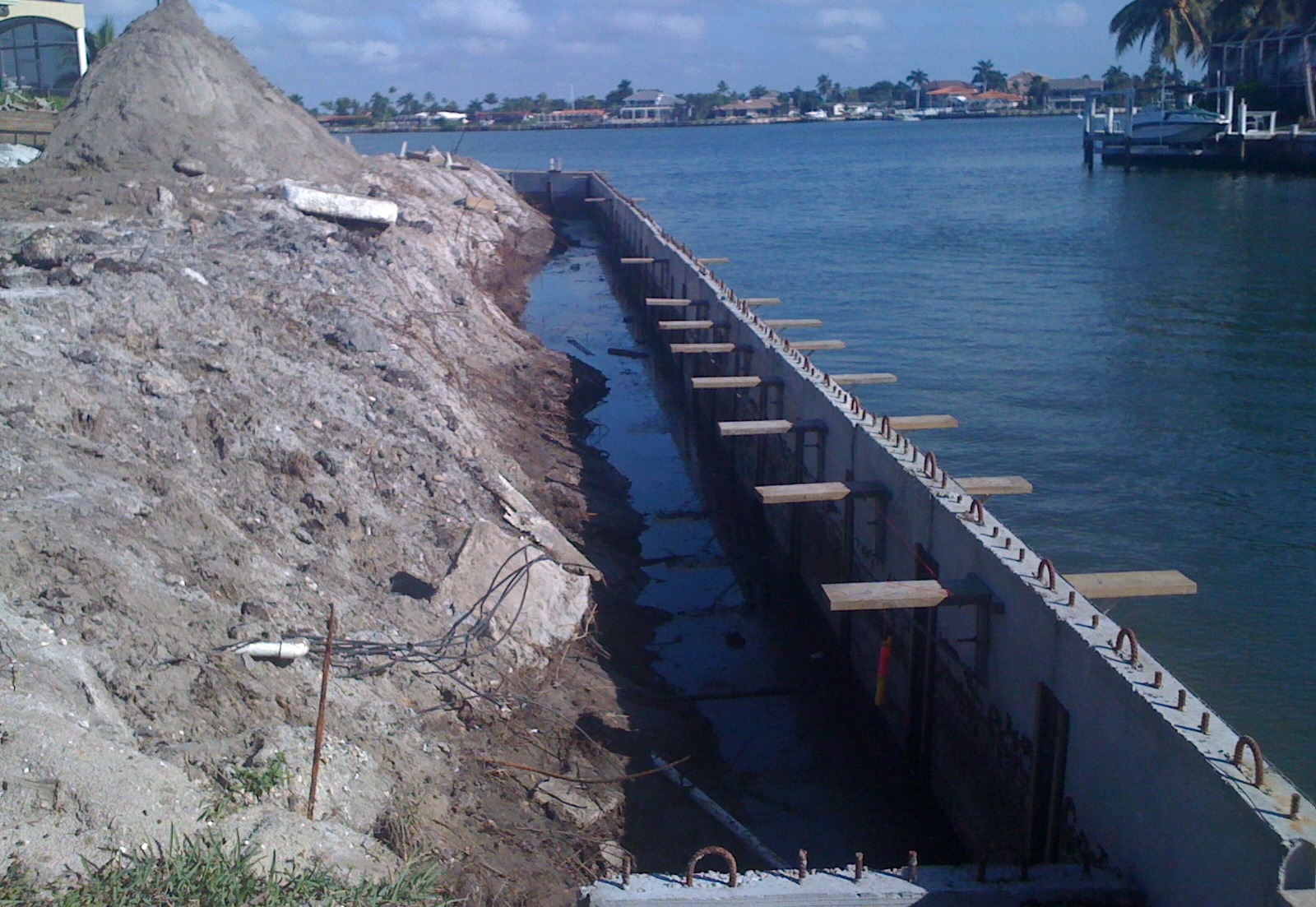 Seawall construction in progress