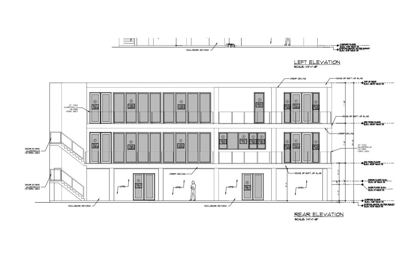 Architectural elevation drawings from an original project