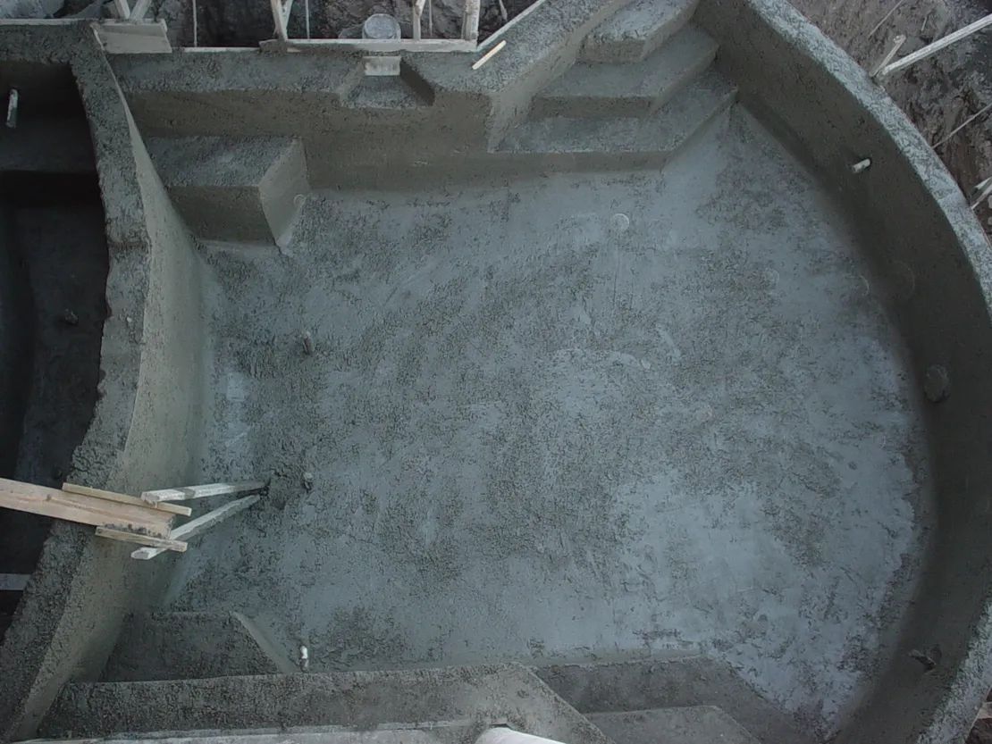 Concrete pool shell during construction